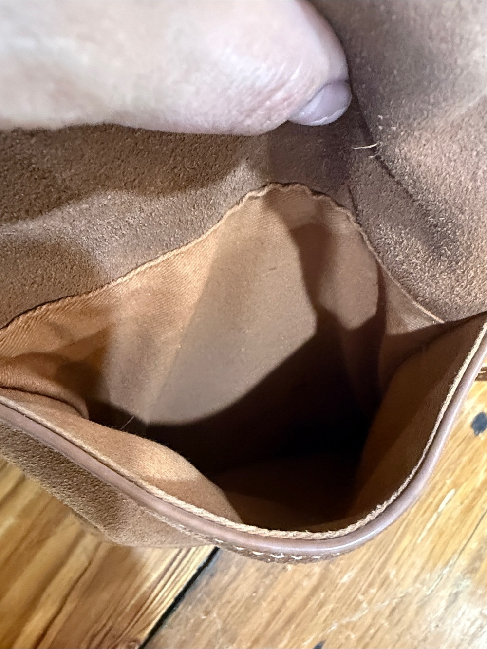 J. McLaughli Suede Leather Drawstring Hobo Bucket Brown Crossbody Bag Purse - Picture 9 of 13